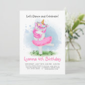 Unicorn Pink Ballerina Waterverf Floral Birthday Kaart (Staand voorkant)