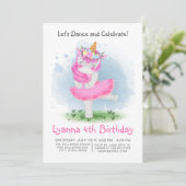 Unicorn Pink Ballerina Waterverf Floral Birthday Kaart (Staand voorkant)