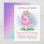 Unicorn Pink Ballerina Waterverf Floral Birthday Kaart (Voorkant / Achterkant)