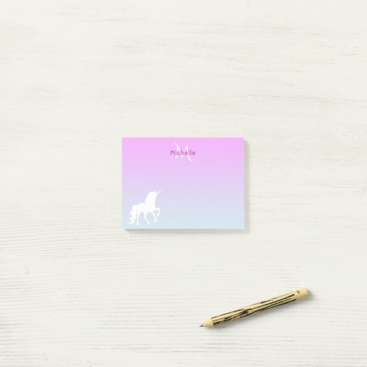 Unicorn Pink blue monogrammen Post-it® Notes (Op bureau)