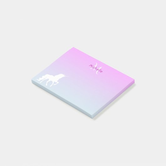 Unicorn Pink blue monogrammen Post-it® Notes (Schuin)
