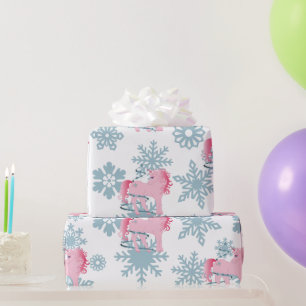 Unicorn Pink Cute Girl Whimsical Snowflakes Cadeaupapier