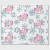 Unicorn Pink Cute Girl Whimsical Snowflakes Cadeaupapier (Vlak)