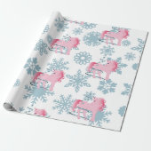 Unicorn Pink Cute Girl Whimsical Snowflakes Cadeaupapier (Uitgerold)