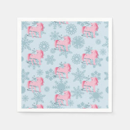 Unicorn Pink Cute Girl Whimsical Snowflakes Servet