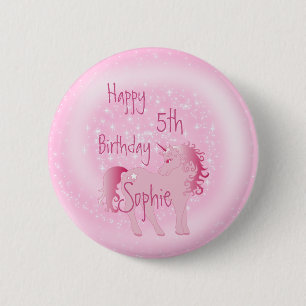 Unicorn Pink Cute Girly Birthday Ronde Button 5,7 Cm