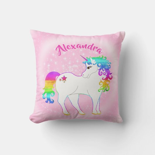 Unicorn Pink Cute Stars Custom Girl Nursery Kussen (Voorkant)