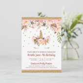 Unicorn Pink en Gold Birthday Party Kaart (Staand voorkant)