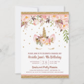 Unicorn Pink en Gold Birthday Party Kaart (Voorkant)