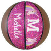 Unicorn Pink Faux Glitter Personalized Girls Basketbal (Verticaal)