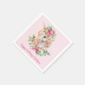 Unicorn Pink Floral Birthday Servet (Hoek)