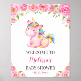 Unicorn Pink Girl Baby shower Sprinkle Welkom Poster