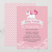 Unicorn Pink Girl Birthday Party Kaart (Voorkant / Achterkant)