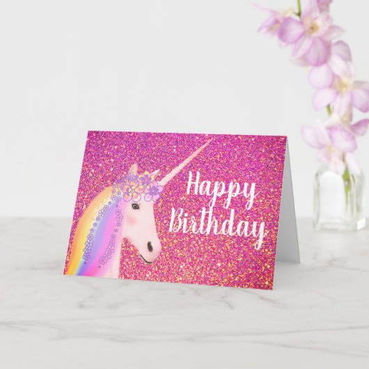 Unicorn Pink Glitter Birthday Greeting Kaart (Orchidee)
