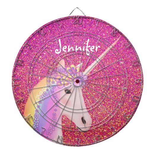 Unicorn Pink Glitter Fantasy Girls, gepersonalisee Dartbord (Voorkant)