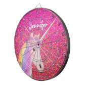 Unicorn Pink Glitter Fantasy Girls, gepersonalisee Dartbord (Voorkant Rechts)