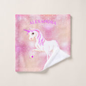 Unicorn Pink Glitter Girl Cute Nursery Bad Handdoek (Wasdoekje)