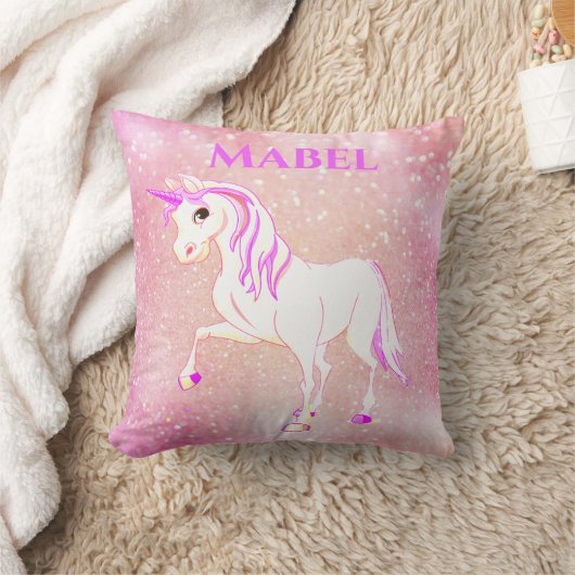 Unicorn Pink Glitter Girl Cute Nursery Kussen (Deken)