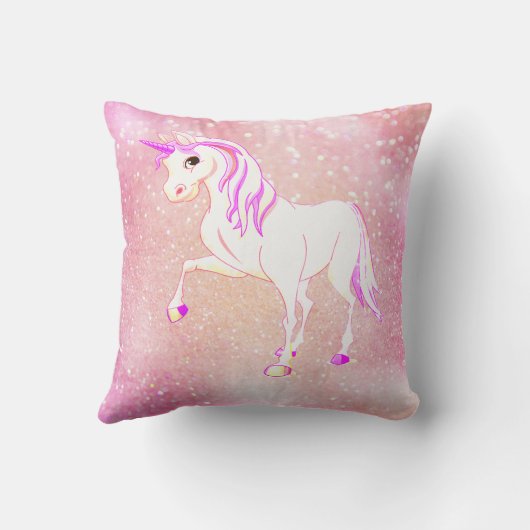 Unicorn Pink Glitter Girl Cute Nursery Kussen (Achterkant)