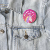 Unicorn Pink Glitter Girls Birthday Specialized Ronde Button 5,7 Cm (In situ)