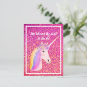 Unicorn Pink Glitter Inspirerend Ze gelooft Briefkaart (Staand voorkant)