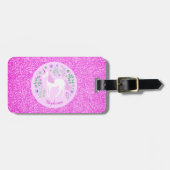 Unicorn Pink Glitter Persoonlijke naam Bagagelabel (Voorkant horizontaal)