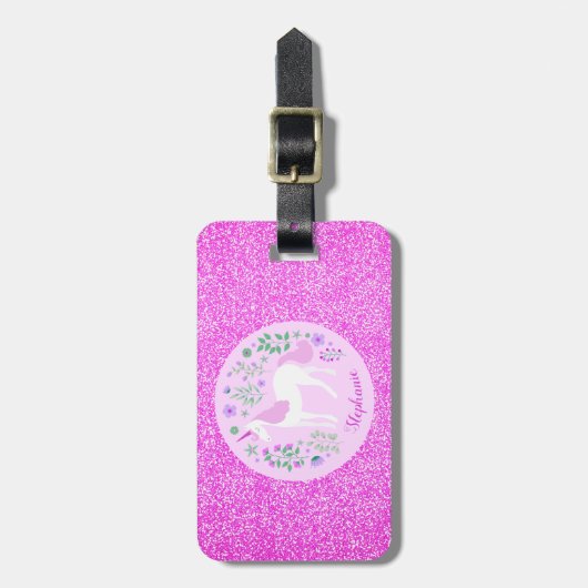 Unicorn Pink Glitter Persoonlijke naam Bagagelabel (Voorkant verticaal)