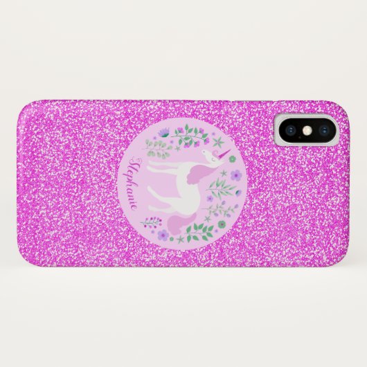 Unicorn Pink Glitter Persoonlijke naam Case-Mate iPhone Case (Achterkant (horizontaal))