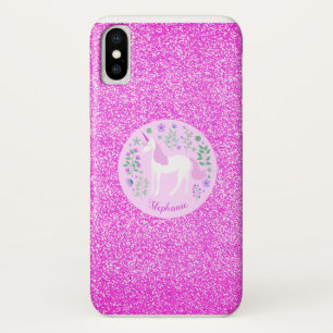 Unicorn Pink Glitter Persoonlijke naam Case-Mate iPhone Case