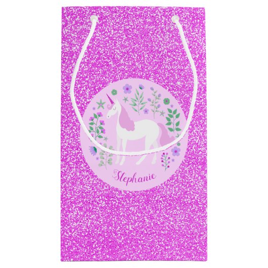 Unicorn Pink Glitter Persoonlijke naam Klein Cadeauzakje (Achterkant)
