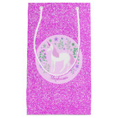 Unicorn Pink Glitter Persoonlijke naam Klein Cadeauzakje (Voorkant)