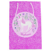 Unicorn Pink Glitter Persoonlijke naam Medium Cadeauzakje (Voorkant)