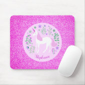 Unicorn Pink Glitter Persoonlijke naam Muismat (Met muis)