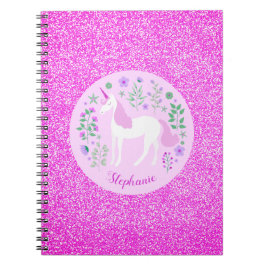 Unicorn Pink Glitter Persoonlijke naam Notitieboek