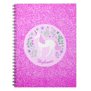 Unicorn Pink Glitter Persoonlijke naam Notitieboek