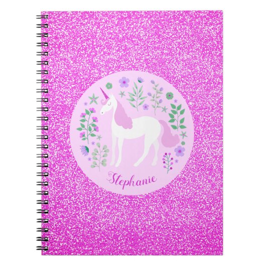 Unicorn Pink Glitter Persoonlijke naam Notitieboek (Voorkant)
