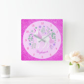 Unicorn Pink Glitter Persoonlijke naam Vierkante Klok (Huis)