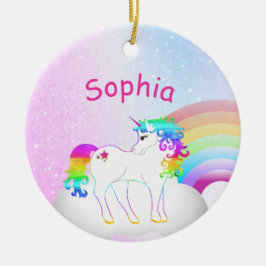 Unicorn Pink Glitter Photo Cute Girl Kerstmis Keramisch Ornament