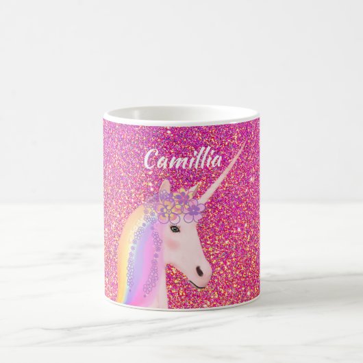 Unicorn Pink Glitter Sparkle Magical Personalized Koffiemok (Center)