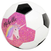 Unicorn Pink Glitter Sparkles Girls Persoonlijk Voetbal (Drie kwart)
