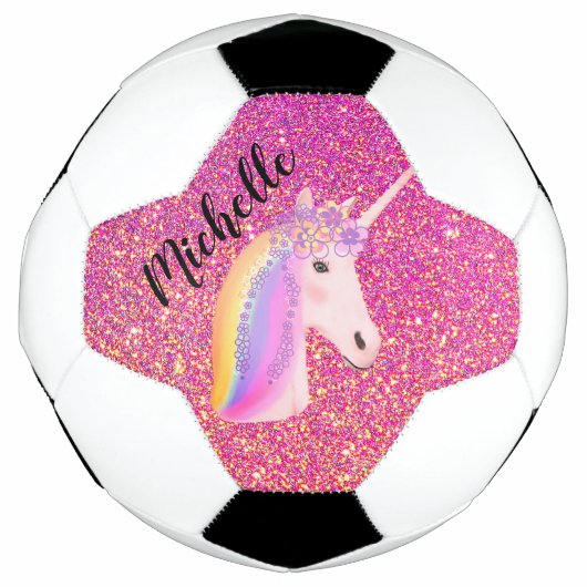 Unicorn Pink Glitter Sparkles Girls Persoonlijk Voetbal (Voorkant)