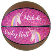 Uniçorn Pink Glitter Sparkles Girly Personalized Basketbal (Voorkant)