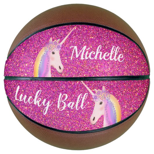 Uniçorn Pink Glitter Sparkles Girly Personalized Basketbal (Voorkant)