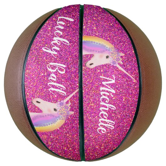 Uniçorn Pink Glitter Sparkles Girly Personalized Basketbal (Verticaal)