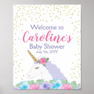 Unicorn Pink & Gold Baby shower Welkom Poster
