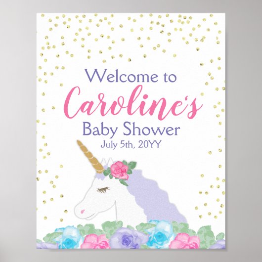 Unicorn Pink & Gold Baby shower Welkom Poster (Voorkant)