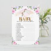 Unicorn Pink & Gold Baby Shower Word Scramble Game Kaart (Staand voorkant)