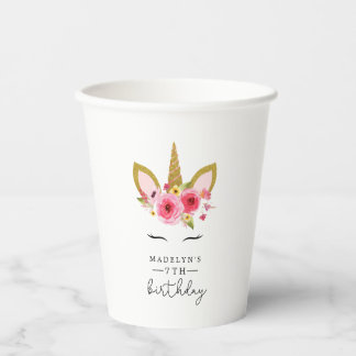 Unicorn Pink Gold Birthday Party Papieren Bekers