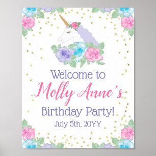 Unicorn Pink & Gold Birthday Party Welkom Poster