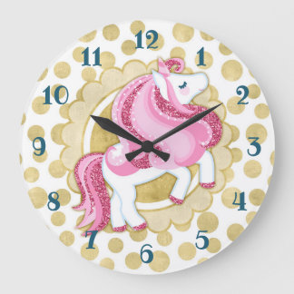 Unicorn Pink Gold Cute Fantasy Grote Klok